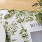 2 pcs/set French Toile Scalloped Edge Placemats Olive Green edge details close up