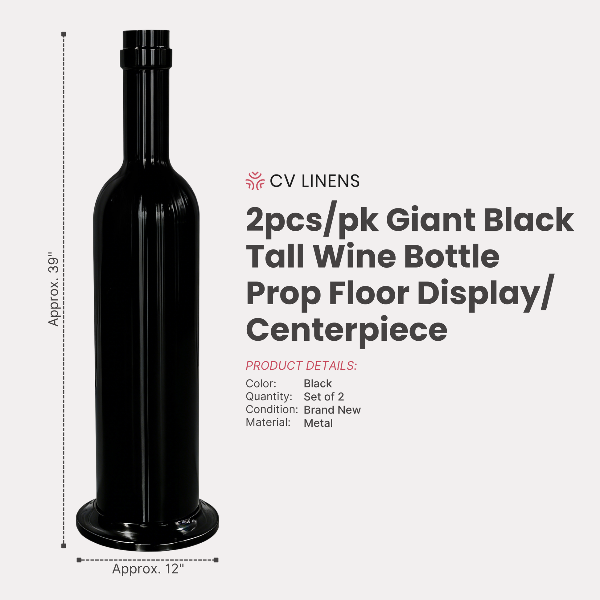 2pcs/pk Giant 39" Tall Wine Bottle Prop Floor Display/Centerpiece Black infographic
