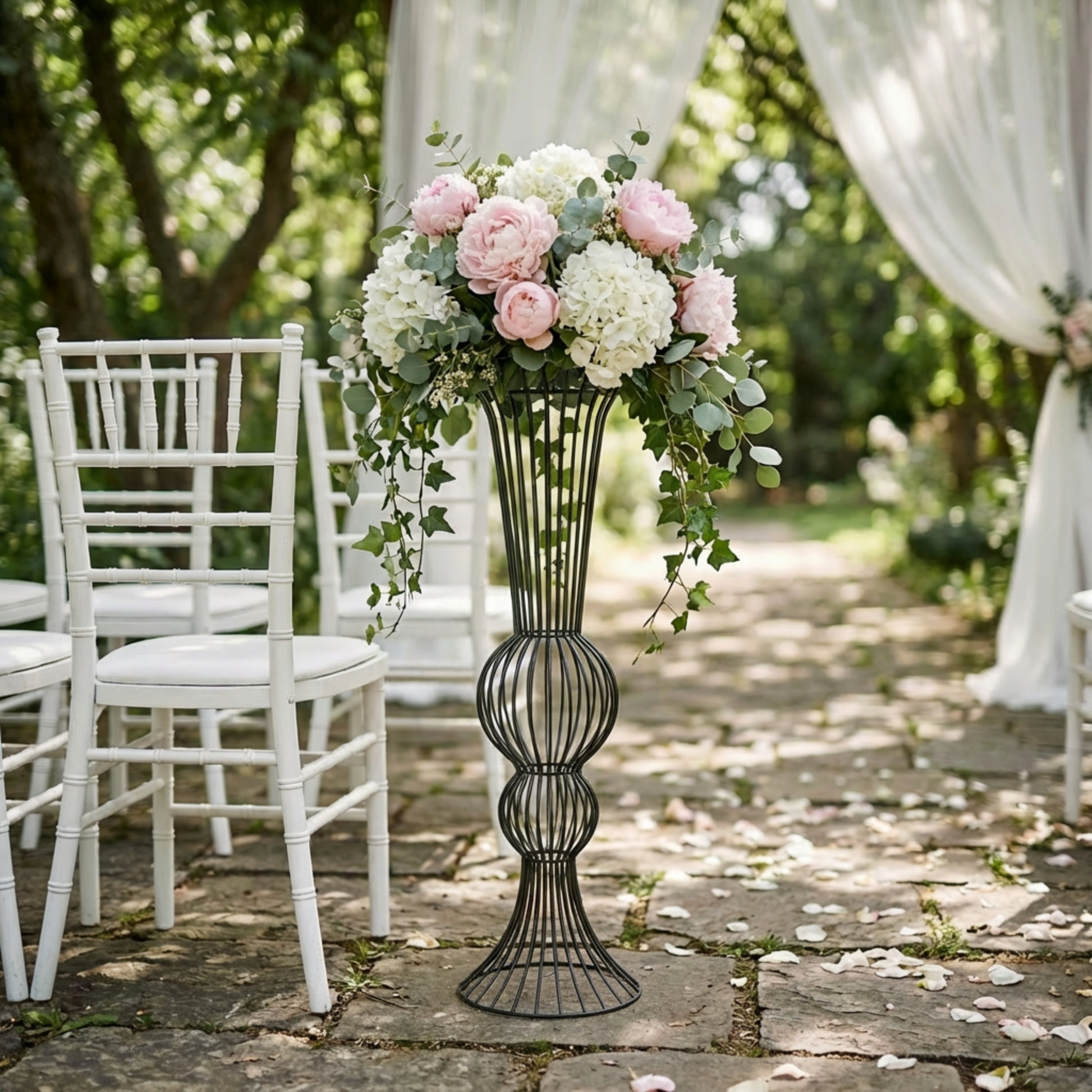 2pcs/set Metal Wire Floral Stand Centerpiece Black - CV Linens