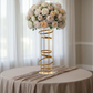 2pcs/set Modern Gold Spiral Table Centerpiece with faux florals on top, champagne chiffon table runner, and champagne tablecloth