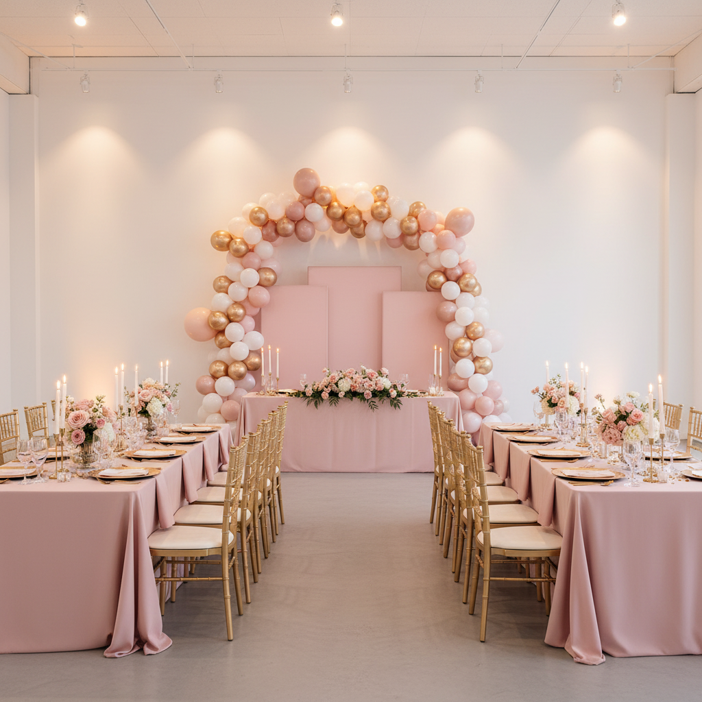 3 pc/set Heavy Duty Rectangular Backdrop Frame Stands - Silver with blush spandex covers for wedding reception 