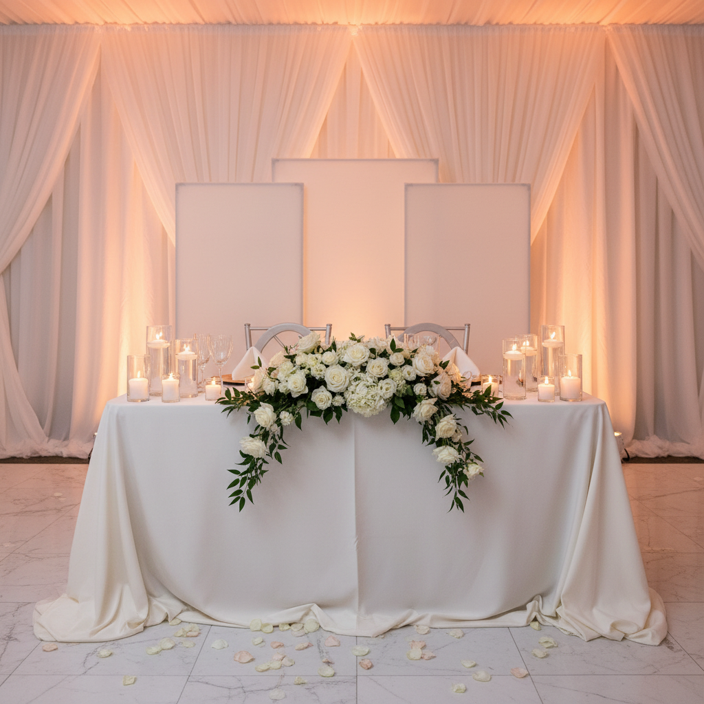 3 pc/set Heavy Duty Rectangular Backdrop Frame Stands - Silver with white spandex covers for wedding reception