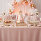 3 pc/set Square Crystal Pendant Cake/Dessert Stands - Gold on top of blush tablecloth 