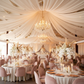 ceiling draping setup for birthday party setup with 30ft Ceiling/Curtain Draping Sheer Voile Flame Retardant (FR)  - Ivory