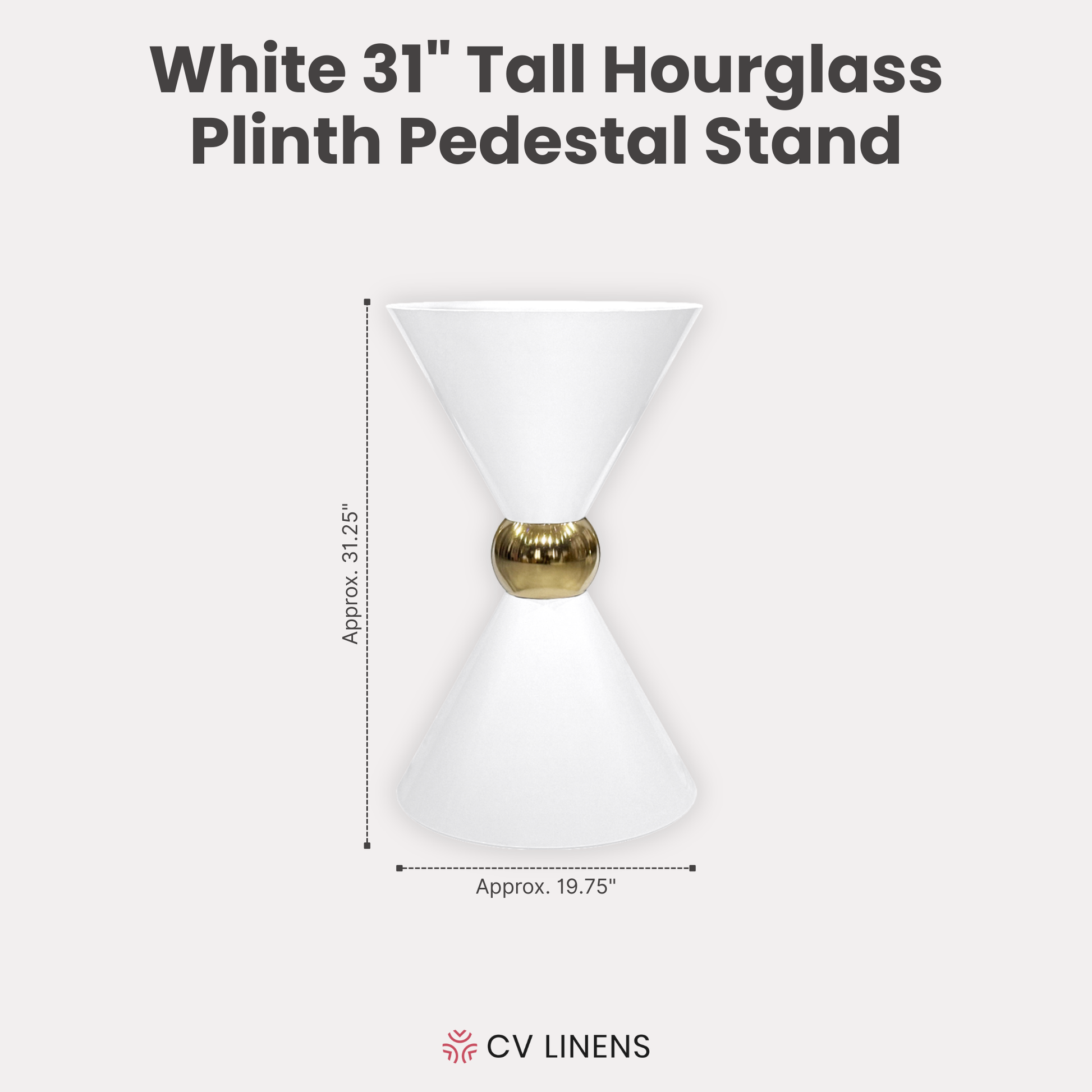 31" Tall Hourglass Plinth Pedestal Stand White infographic