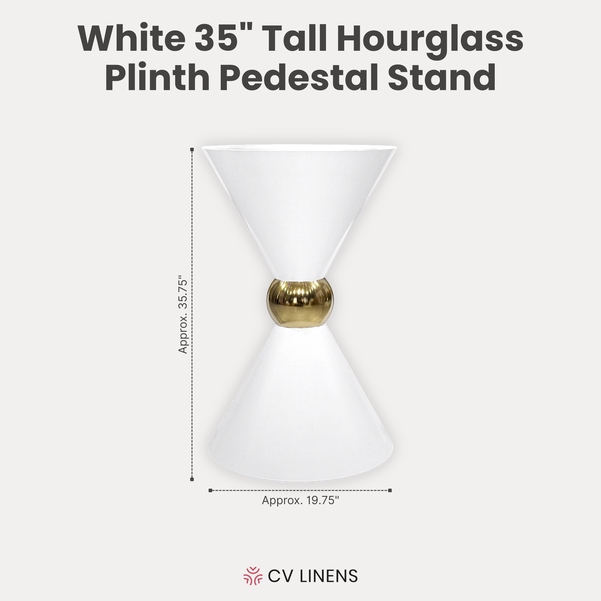 35" Tall Hourglass Plinth Pedestal Stand White infographic