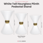 35" Tall Hourglass Plinth Pedestal Stand White infographic showing alternate sizes available