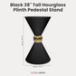 38" Tall Hourglass Plinth Pedestal Stand Black infographic showing height of 38.75" tall with top and base measuring 19.75" diameter