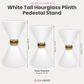 38" Tall Hourglass Plinth Pedestal Stand White infographic showing alternate sizes available