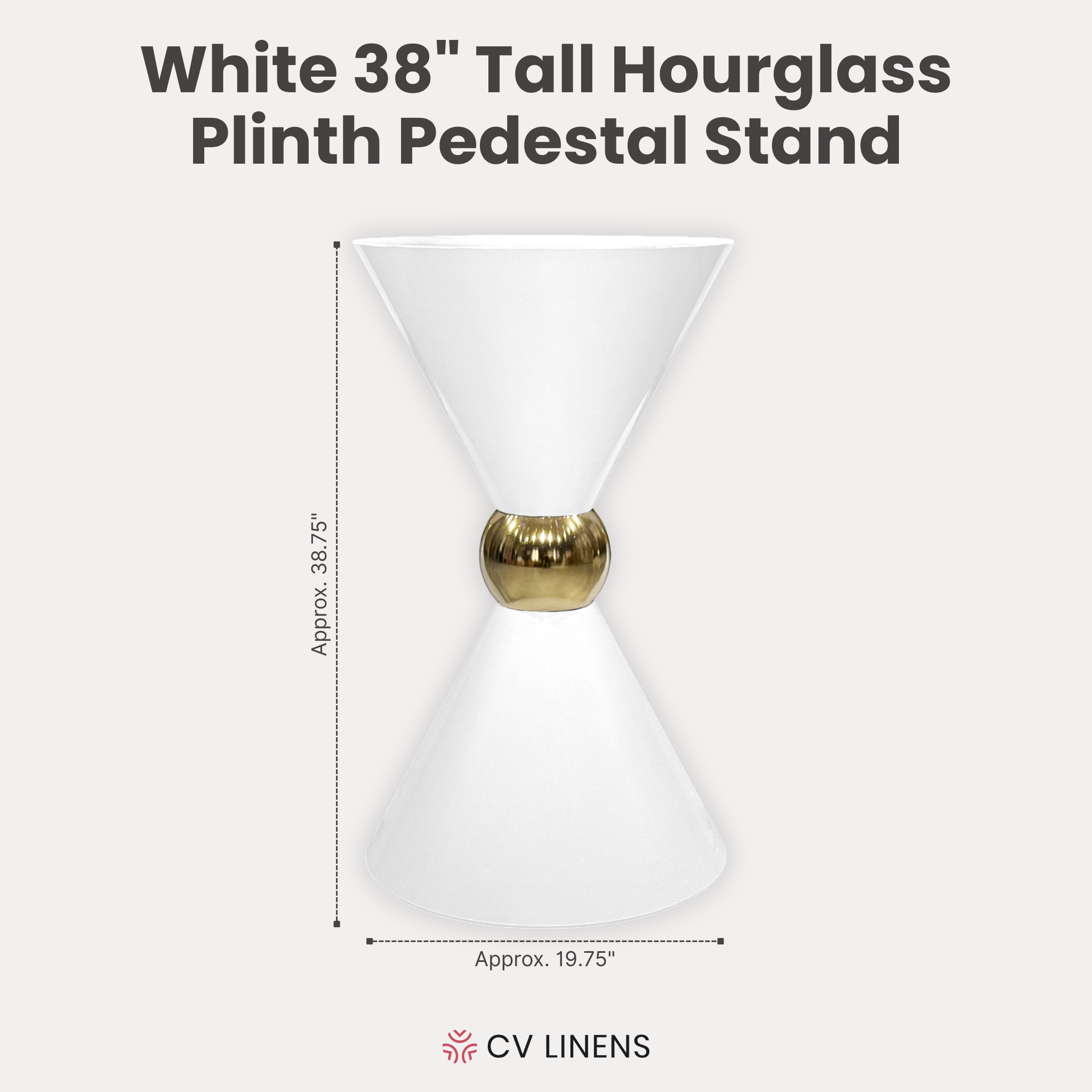 38" Tall Hourglass Plinth Pedestal Stand - White infographic