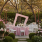 3D 6.5ft Tilted Rectangular Backdrop Stand with pink cover for garden party