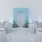 3D Arch Door Frame Backdrop with baby blue spandex cover for baby shower mockup