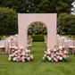 3D Arch Door Frame Backdrop with pink spandex cover for garden wedding reception