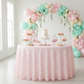 indoor birthday cake stand with 3D Butterfly Sheer Tablecloth  120" Round - Pink