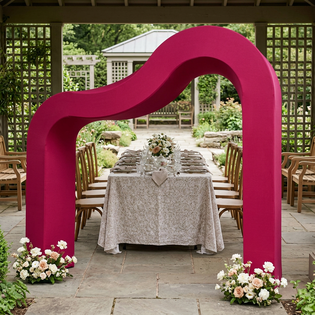 Fuchsia curvy wave arch bridal shower