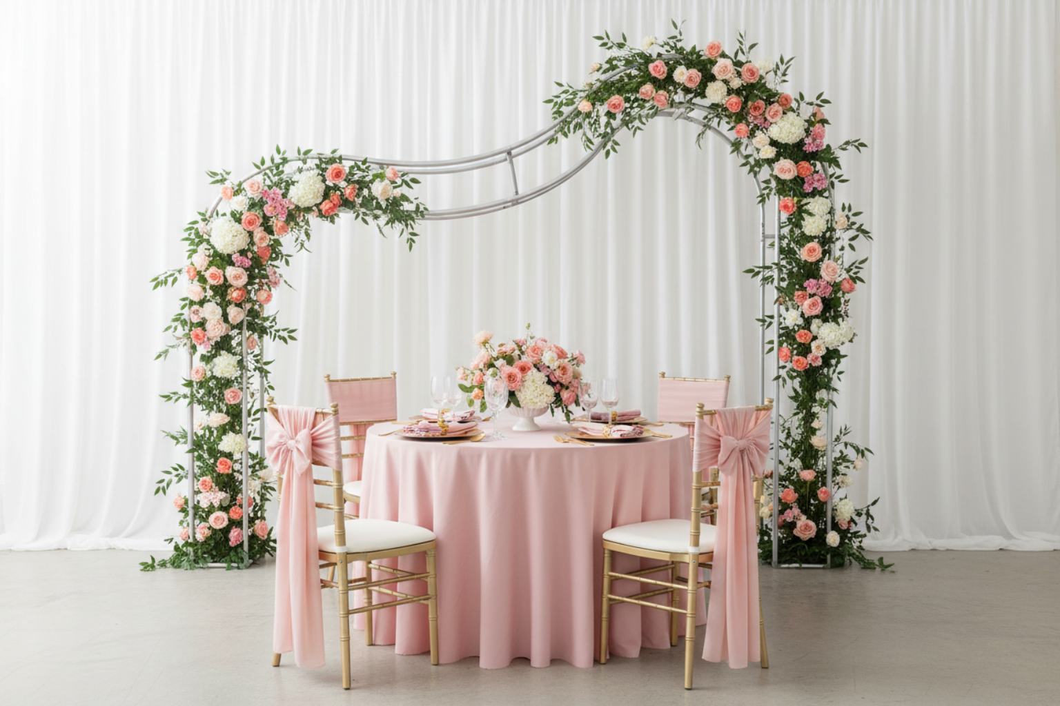 birthday celebration with 3D Curvy Wave Arch Backdrop Stand 8.2ft H x 11.50ft W
