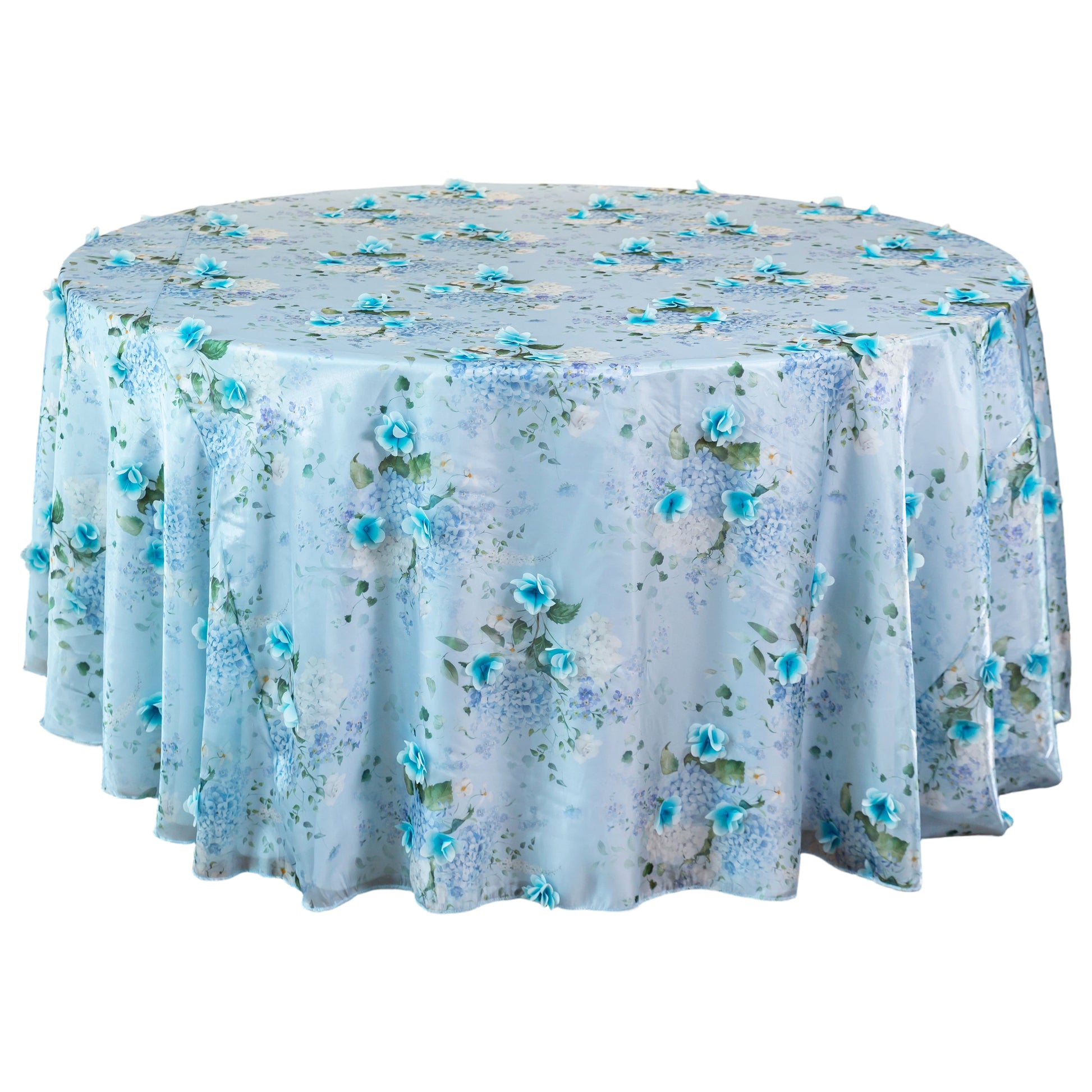 3D Floral Snow Organza Tablecloth/Overlay 120" Round - Blue
