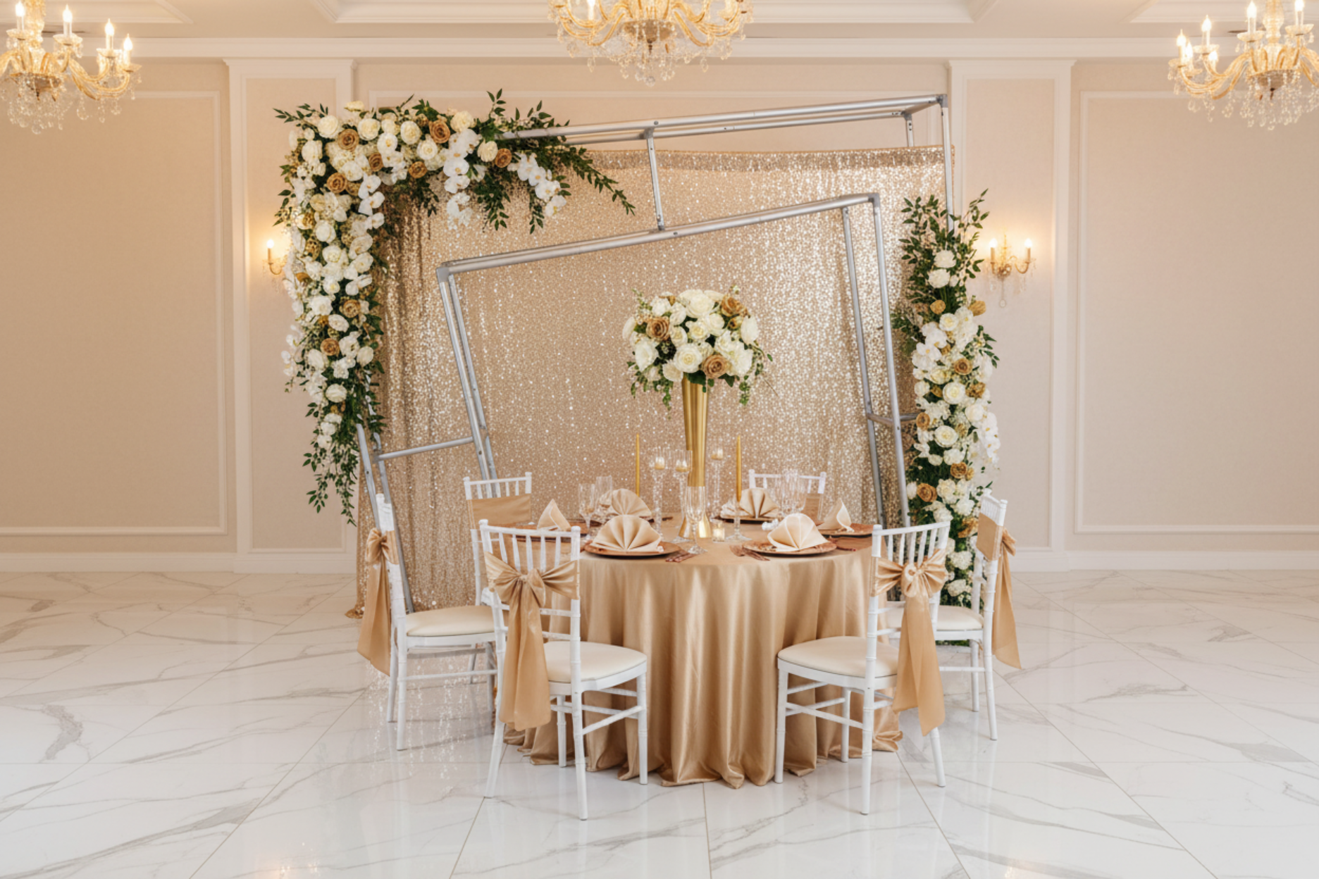 ballroom gala setup with 3D Large 7.85ft Tilted Rectangular Backdrop Stand
