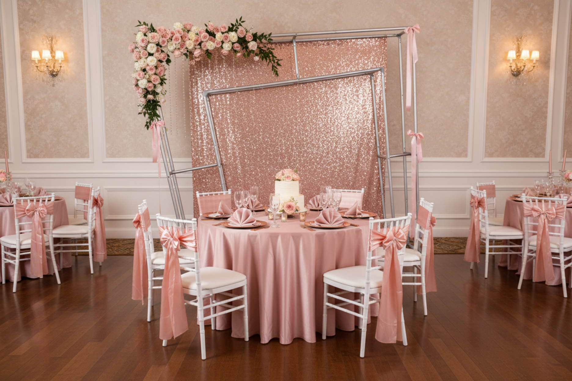 quinceañera setup with 3D Large 7.85ft Tilted Rectangular Backdrop Stand
