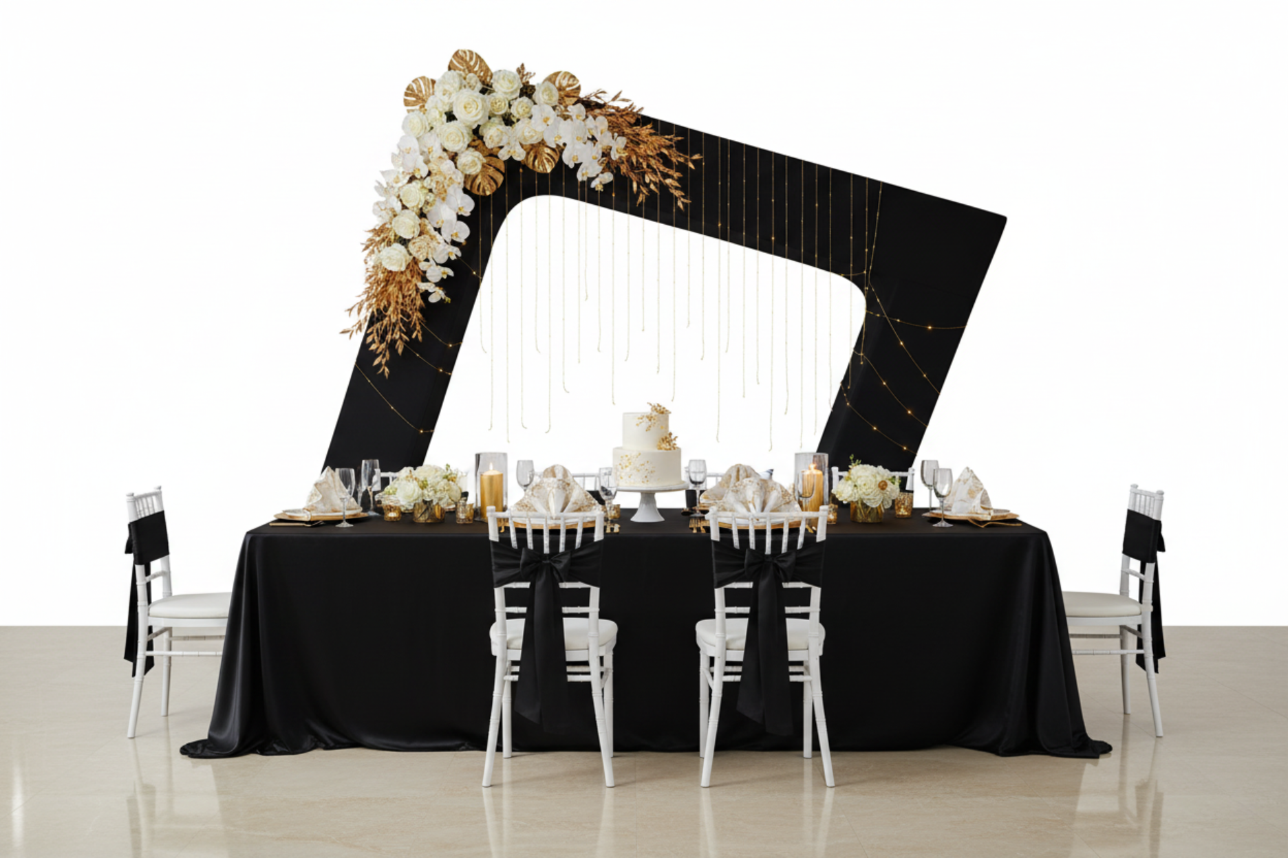 birthday setup with 3D Large 7.85ft Tilted Rectangular Backdrop Stand and Spandex Cover for 3D Large 7.85ft Tilted Rectangular Backdrop Stand - Black

