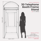 3D Telephone Booth Aluminum Frame Stand infographic showing height comparison