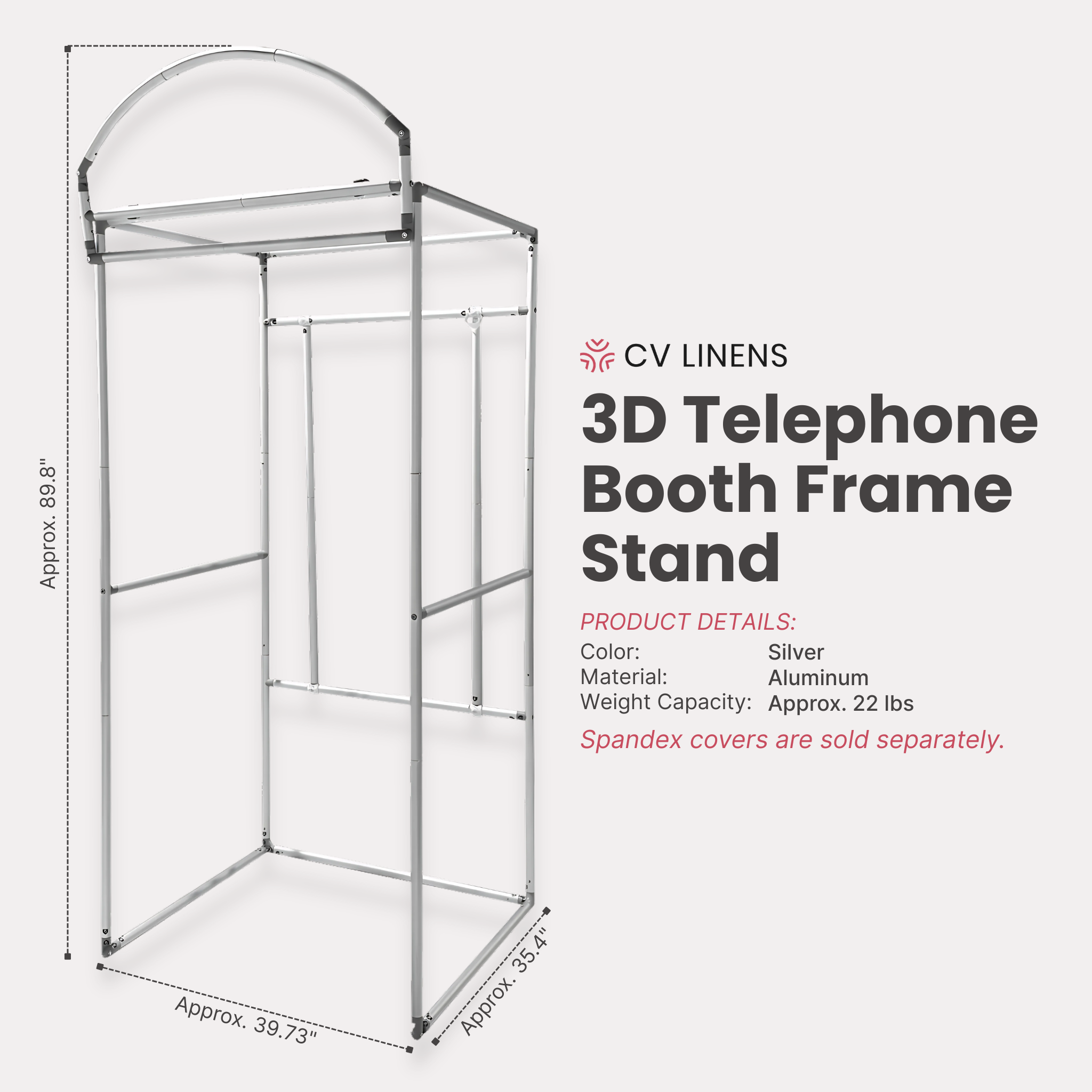 3D Telephone Booth Aluminum Frame Stand infographic showing booth dimensions