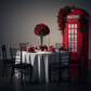 anniversary setup with 3D Telephone Booth Aluminum Frame Stand and Red Telephone Booth Printed Backdrop Spandex Cover
