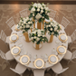 3 pcs of Gold Plinths Round Display Stand with Chiavari White Chairs.