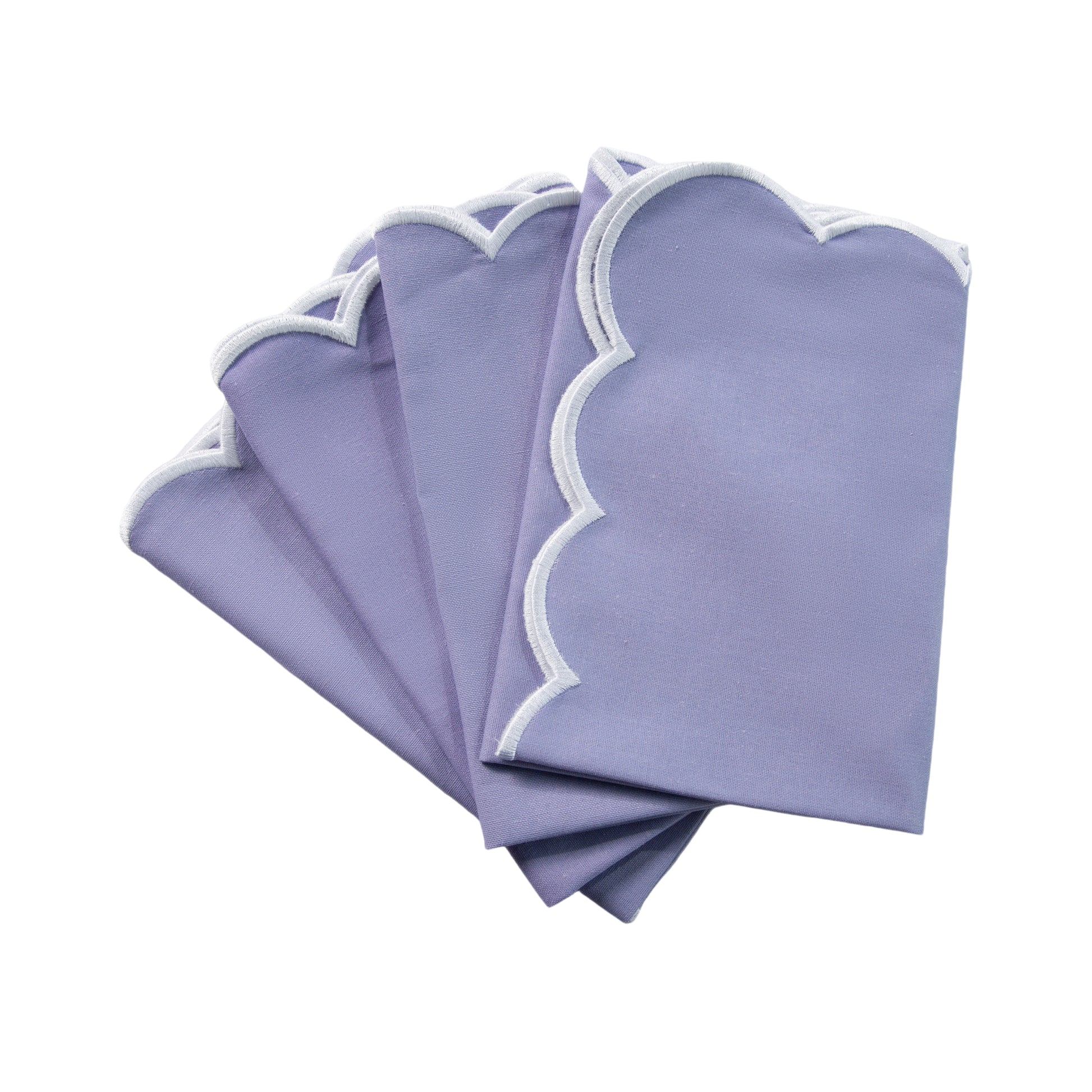 Scalloped Edge Linen Napkin Lavender White Trim 4 pc/pk 