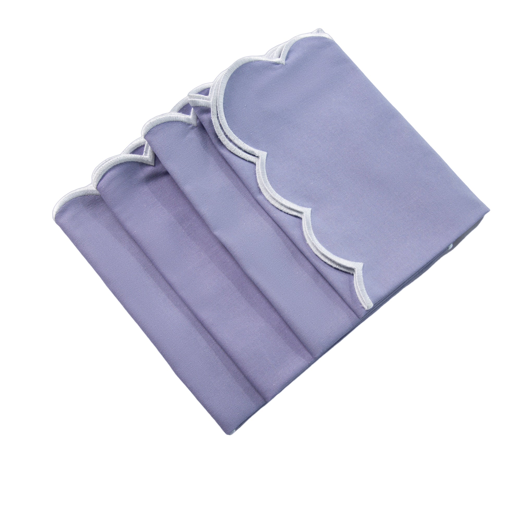 4 pc/pk Scalloped Edge Linen Napkin Lavender White Trim side view