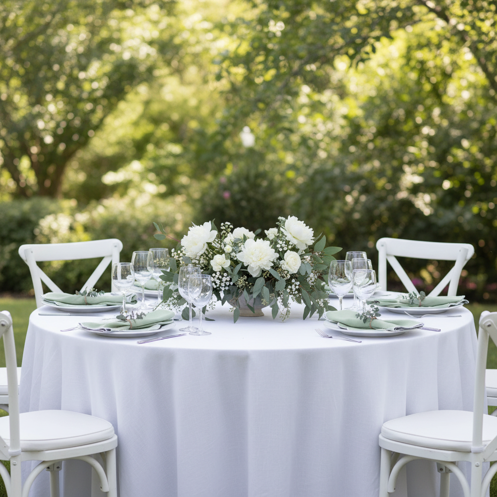 4 pc/pk Scalloped Edge Linen Napkin - Sage Green/White Trim