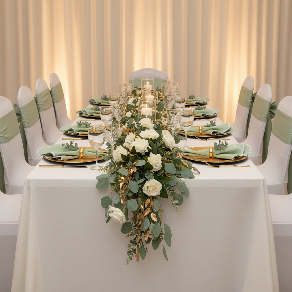 4 pc/pk Scalloped Edge Linen Napkin - Sage Green/White Trim