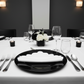 modern minimalist indoor reception with 4 pc/pk Scalloped Edge Linen Napkin - White/Black Trim