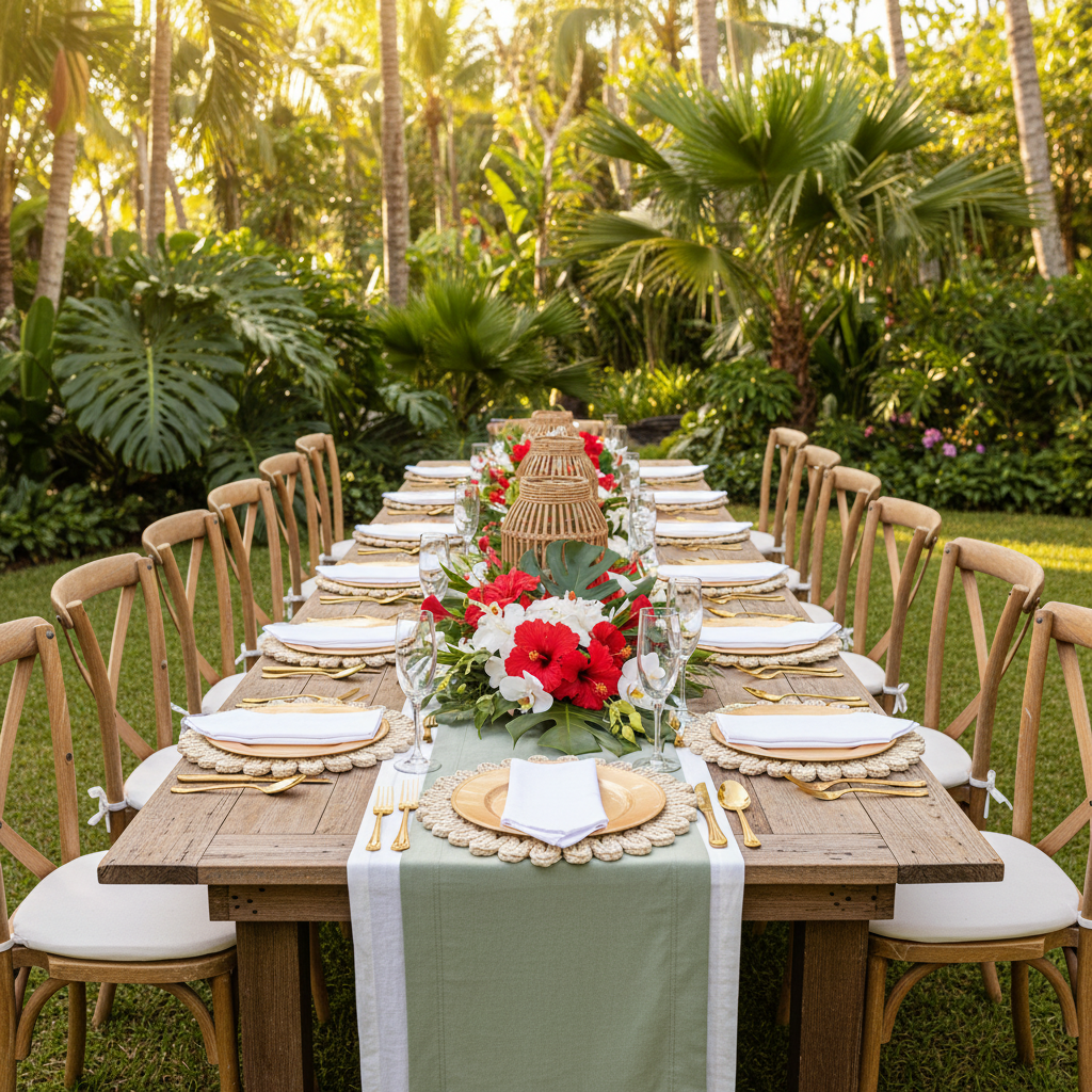 tropical baby shower outdoor setup with 4 pc/set Flower Shape Straw 15" Placemats