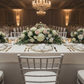 wedding reception with 4 pc/set Lotus Scalloped Glass 13" Charger Plate - White Gold-Trimmed