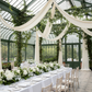victorian greenhouse wedding reception with 40 yds Satin Fabric Roll - Ivory