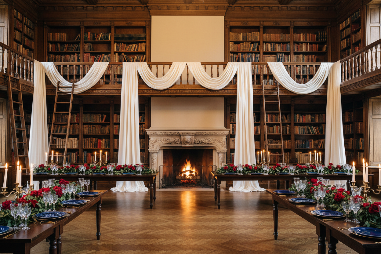 grand opening ceremony with 40 yds Satin Fabric Roll - Ivory