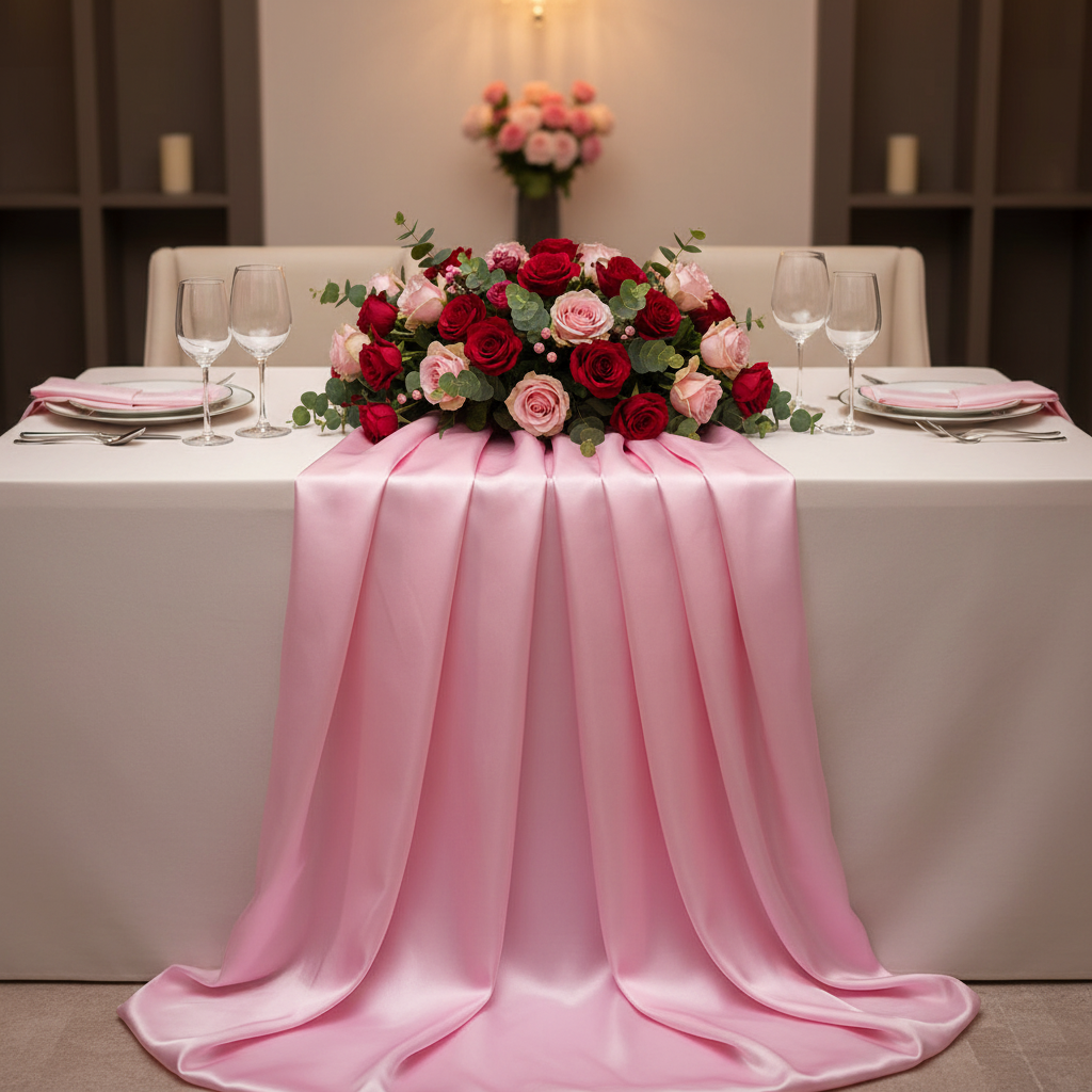 40 yds Satin Fabric Roll - Pink as diy table runner for sweetheart table