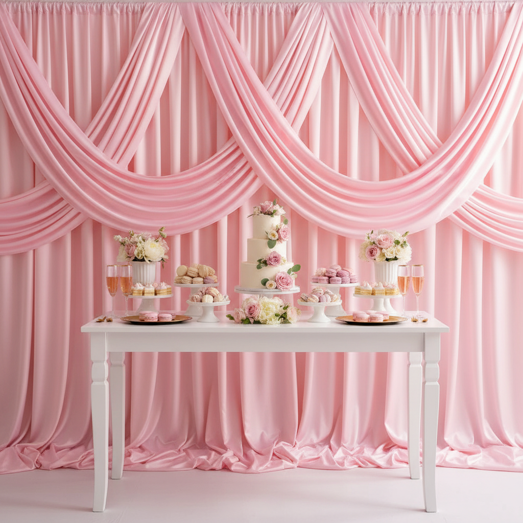 40 yds Satin Fabric Roll - Pink as diy backdrop swag double drape for indoor reception