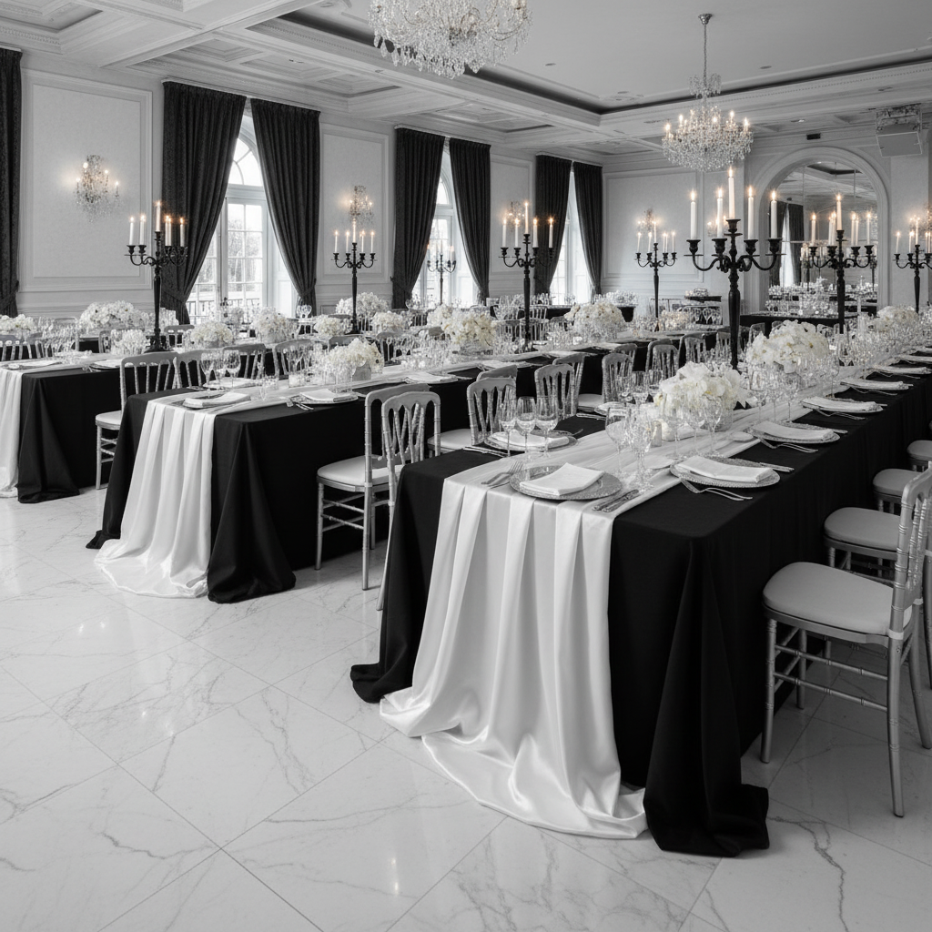 gala corporate dinner setup with 40 yds Satin Fabric Roll - White