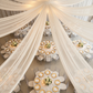 top view ceilling draping for wedding reception with 40ft Ceiling/Curtain Draping Sheer Voile Flame Retardant (FR)  - Ivory
