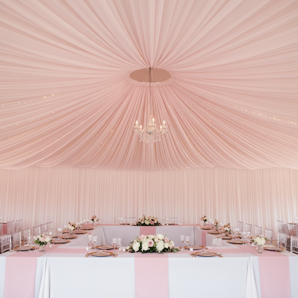 curtain tent Blush/Rose Gold Ceiling/Curtain Draping Sheer Voile Flame Retardant FR Size: 40 ft | Wedding | Event Babyni Anti-UV Infant Pop New 2026 Version:100mm Measuring 40 ft in