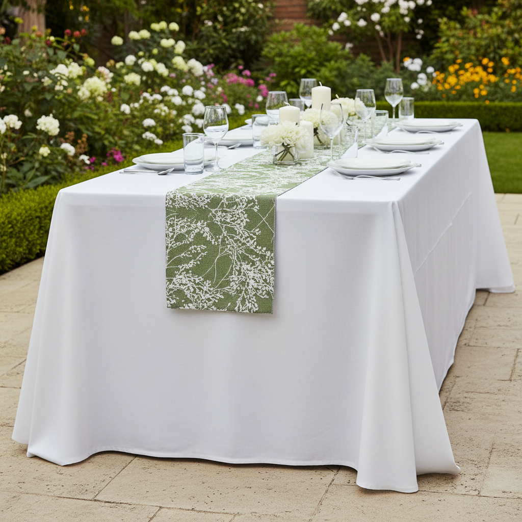 Leaf Branch Reversible Jacquard Table Runner - Olive Green Angled View