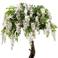 4ft Artificial White Wisteria Tree closer look at the top with florals