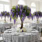 4ft Artificial Wisteria Tree Purple paired with silver chiavari chairs
