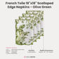 Olive Green French Toile napkins, 18x18 inches, scalloped edge, faux-linen, set of four