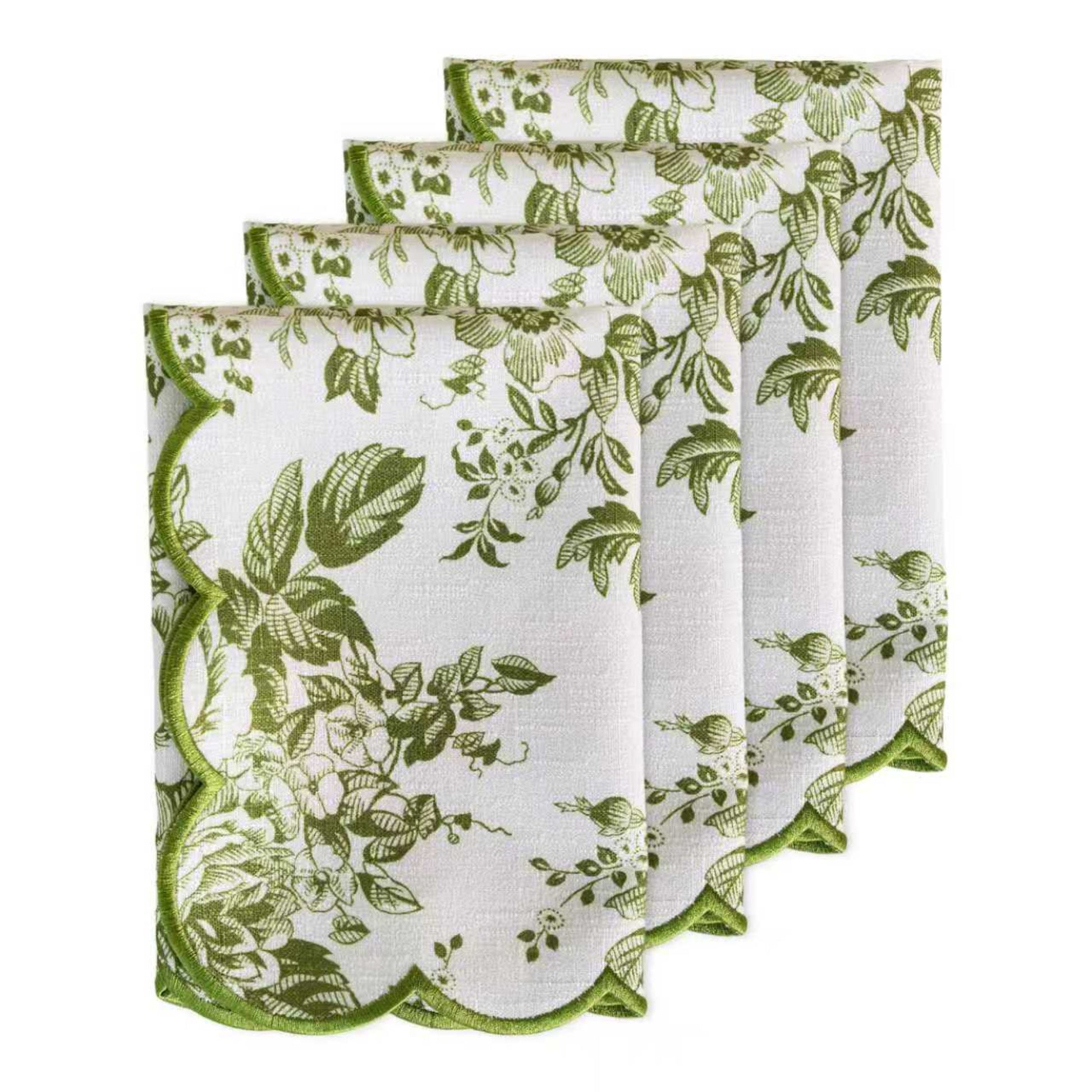 4 pcs/pk French Toile 20"x20" Scalloped Edge Napkins Olive Green bundle