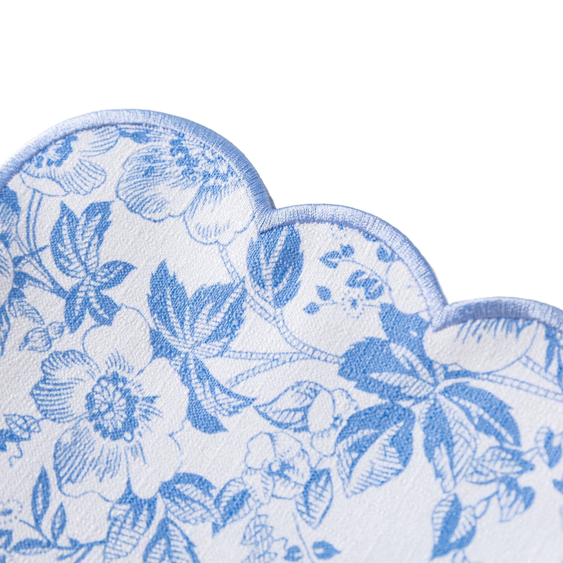 4 pcs/pk French Toile 18"x18" Scalloped Edge Napkins Baby Blue edge details close up