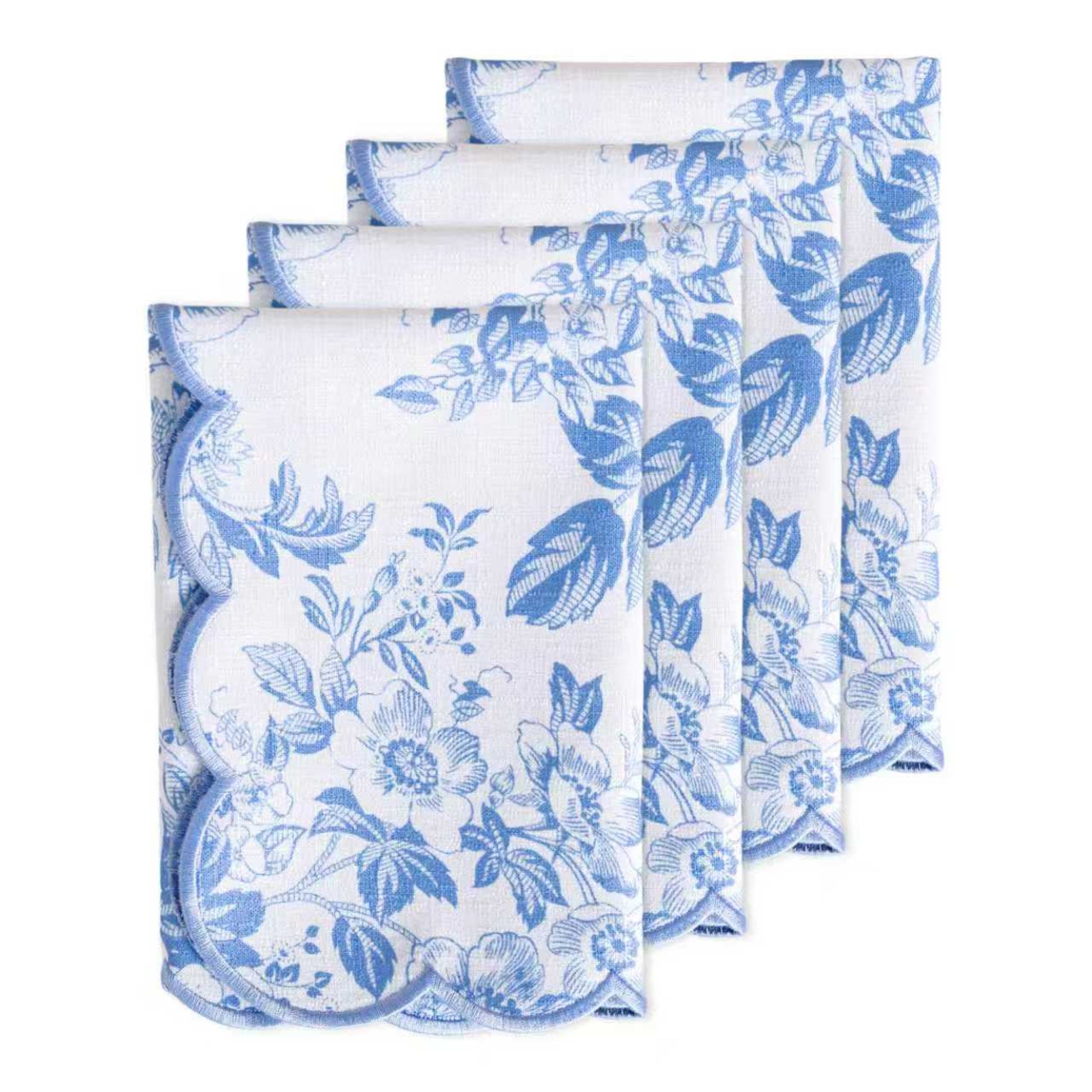 4 pcs/pk French Toile 18"x18" Scalloped Edge Napkins Baby Blue bundle