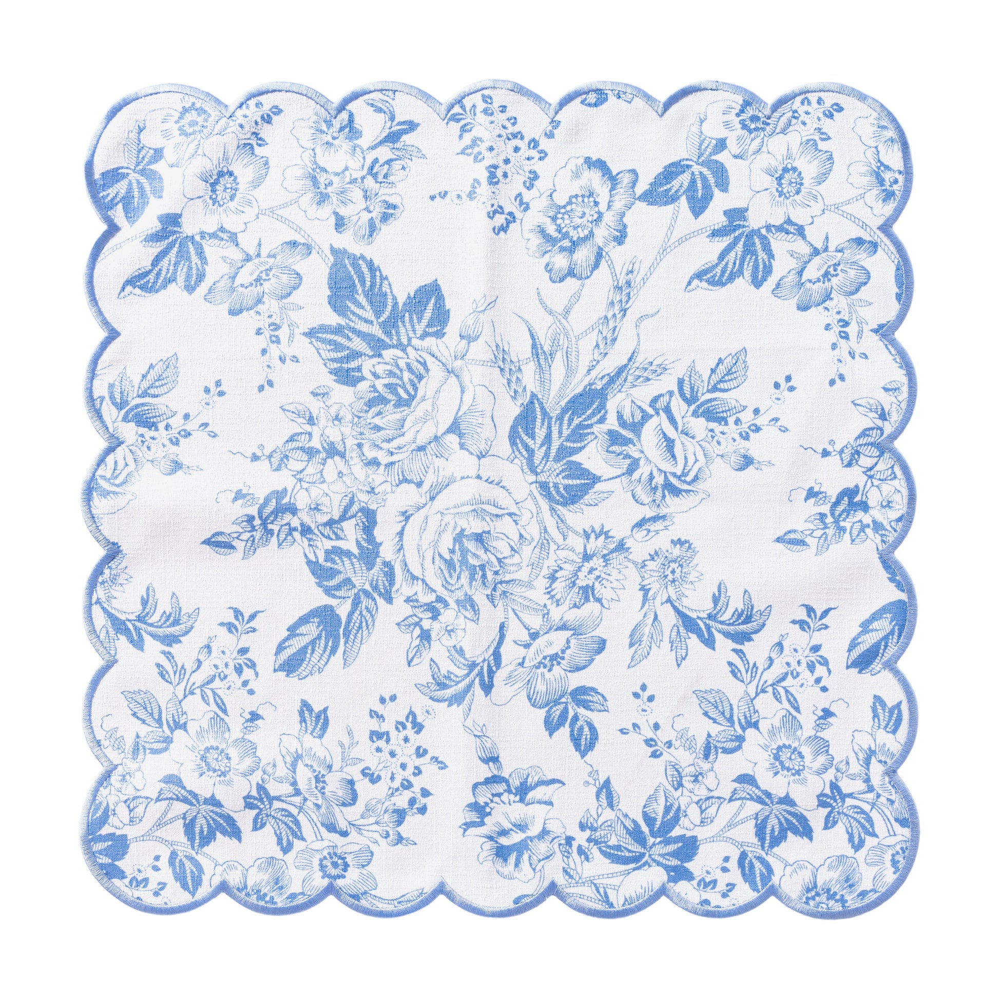 4 pcs/pk French Toile 18"x18" Scalloped Edge Napkins Baby Blue flat view
